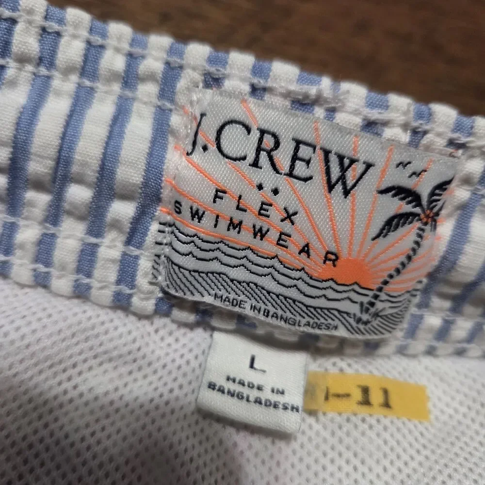 J. Crew Flex Swimwear Lined Swim Trunks, Pastel Seersucker Colorblock – Large